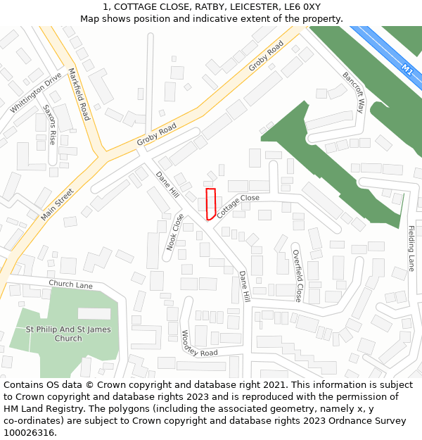 1, COTTAGE CLOSE, RATBY, LEICESTER, LE6 0XY: Location map and indicative extent of plot