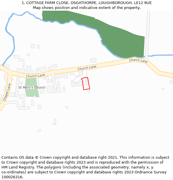 1, COTTAGE FARM CLOSE, OSGATHORPE, LOUGHBOROUGH, LE12 9UE: Location map and indicative extent of plot