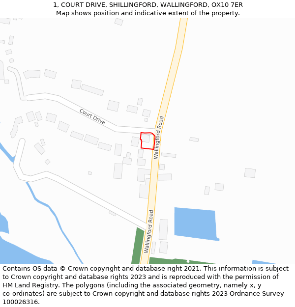 1, COURT DRIVE, SHILLINGFORD, WALLINGFORD, OX10 7ER: Location map and indicative extent of plot