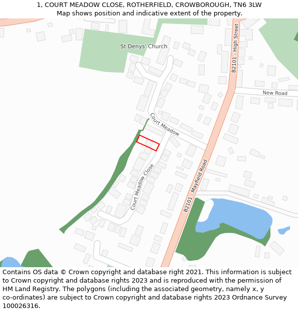 1, COURT MEADOW CLOSE, ROTHERFIELD, CROWBOROUGH, TN6 3LW: Location map and indicative extent of plot