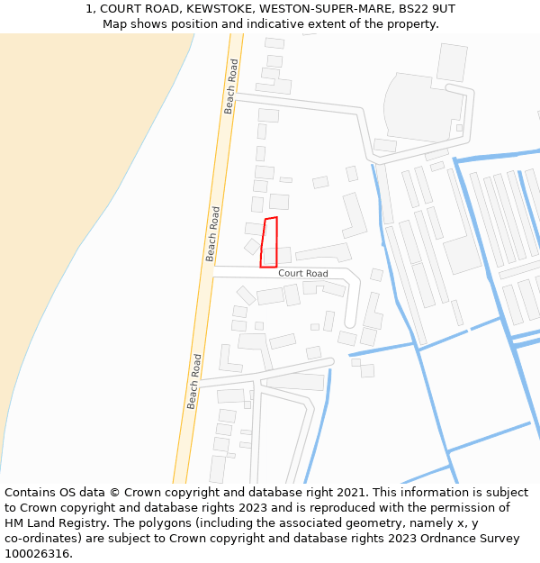 1, COURT ROAD, KEWSTOKE, WESTON-SUPER-MARE, BS22 9UT: Location map and indicative extent of plot