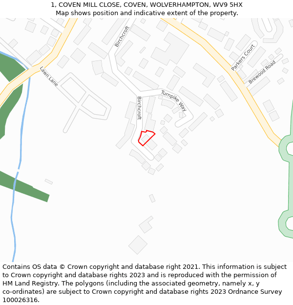 1, COVEN MILL CLOSE, COVEN, WOLVERHAMPTON, WV9 5HX: Location map and indicative extent of plot