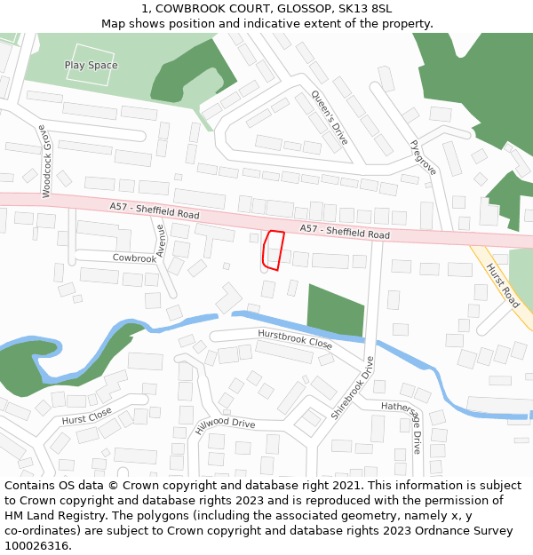 1, COWBROOK COURT, GLOSSOP, SK13 8SL: Location map and indicative extent of plot