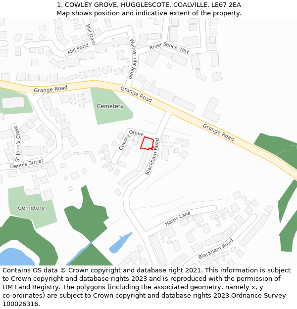 1, COWLEY GROVE, HUGGLESCOTE, COALVILLE, LE67 2EA: Location map and indicative extent of plot