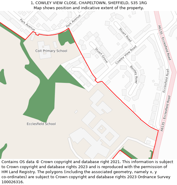 1, COWLEY VIEW CLOSE, CHAPELTOWN, SHEFFIELD, S35 1RG: Location map and indicative extent of plot