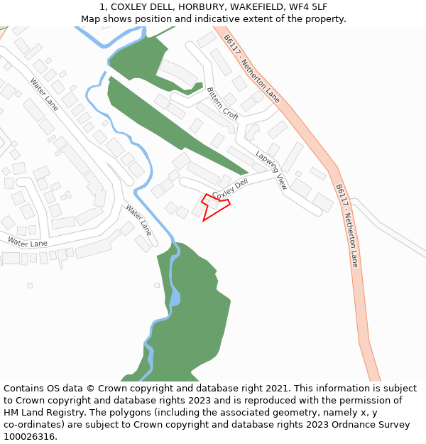 1, COXLEY DELL, HORBURY, WAKEFIELD, WF4 5LF: Location map and indicative extent of plot