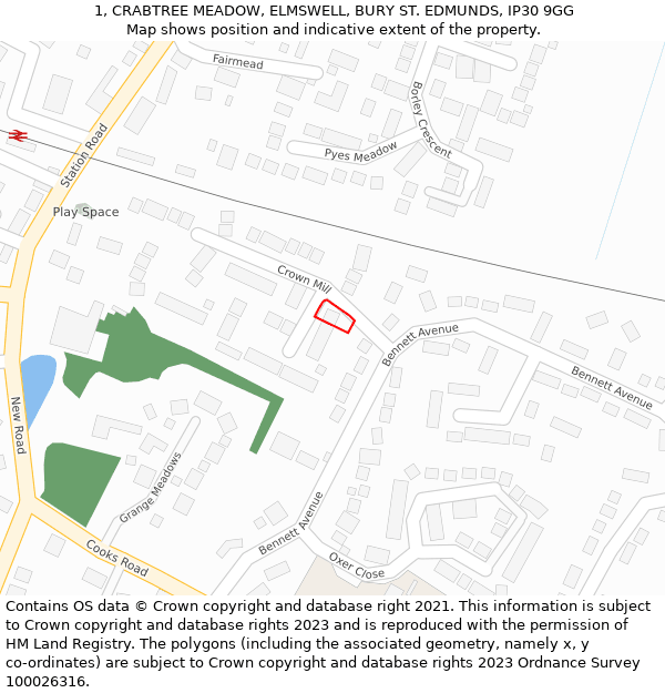 1, CRABTREE MEADOW, ELMSWELL, BURY ST. EDMUNDS, IP30 9GG: Location map and indicative extent of plot