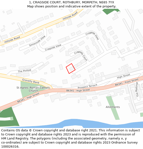 1, CRAGSIDE COURT, ROTHBURY, MORPETH, NE65 7YX: Location map and indicative extent of plot