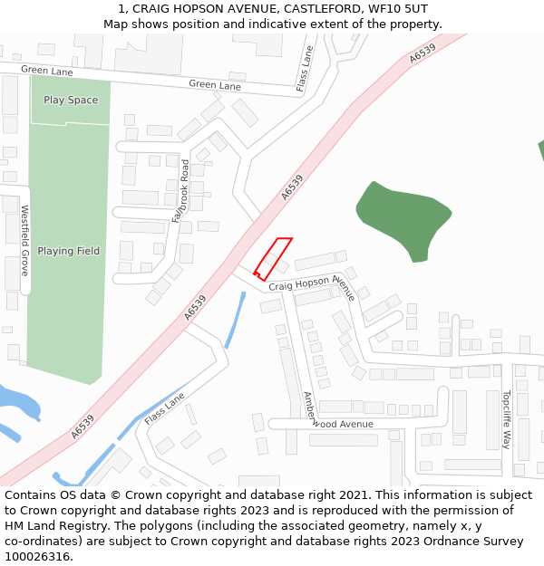 1, CRAIG HOPSON AVENUE, CASTLEFORD, WF10 5UT: Location map and indicative extent of plot