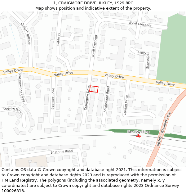 1, CRAIGMORE DRIVE, ILKLEY, LS29 8PG: Location map and indicative extent of plot