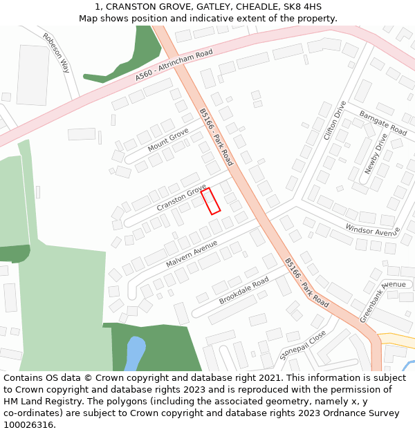 1, CRANSTON GROVE, GATLEY, CHEADLE, SK8 4HS: Location map and indicative extent of plot