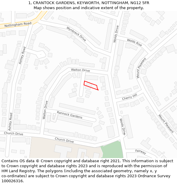 1, CRANTOCK GARDENS, KEYWORTH, NOTTINGHAM, NG12 5FR: Location map and indicative extent of plot