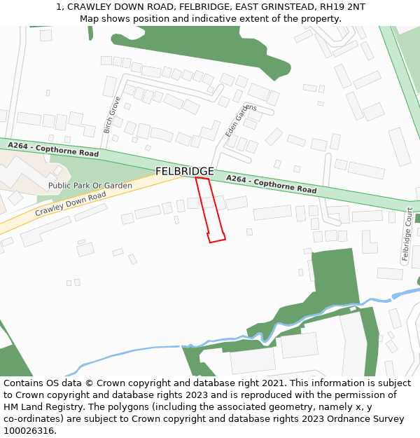 1, CRAWLEY DOWN ROAD, FELBRIDGE, EAST GRINSTEAD, RH19 2NT: Location map and indicative extent of plot