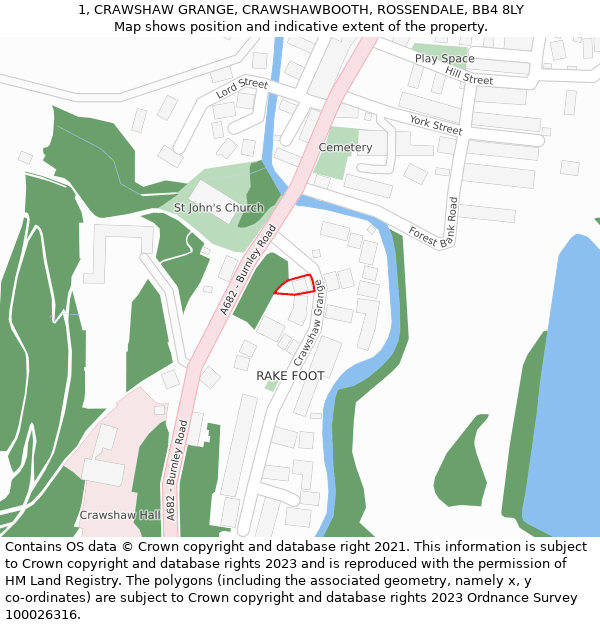 1, CRAWSHAW GRANGE, CRAWSHAWBOOTH, ROSSENDALE, BB4 8LY: Location map and indicative extent of plot