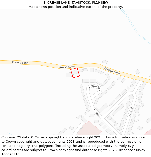 1, CREASE LANE, TAVISTOCK, PL19 8EW: Location map and indicative extent of plot