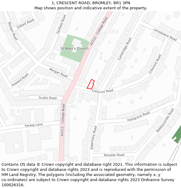 1, CRESCENT ROAD, BROMLEY, BR1 3PN: Location map and indicative extent of plot