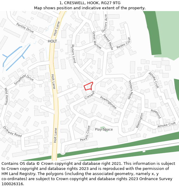 1, CRESWELL, HOOK, RG27 9TG: Location map and indicative extent of plot