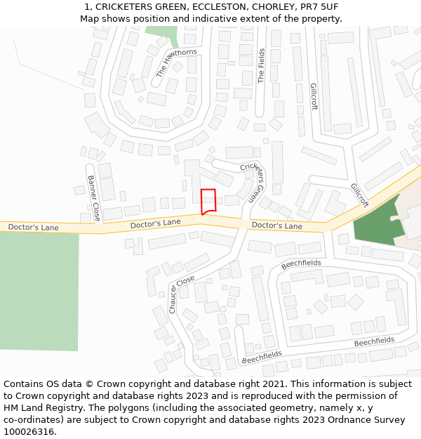 1, CRICKETERS GREEN, ECCLESTON, CHORLEY, PR7 5UF: Location map and indicative extent of plot