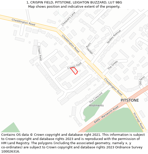 1, CRISPIN FIELD, PITSTONE, LEIGHTON BUZZARD, LU7 9BG: Location map and indicative extent of plot