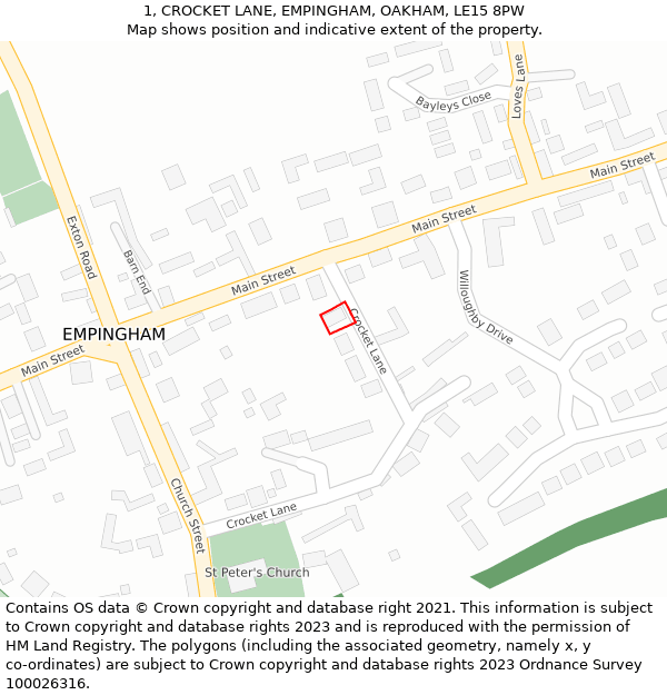 1, CROCKET LANE, EMPINGHAM, OAKHAM, LE15 8PW: Location map and indicative extent of plot