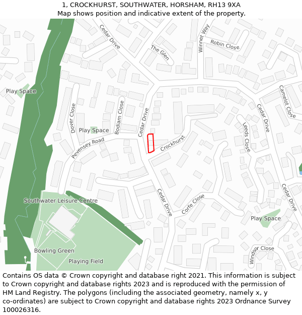 1, CROCKHURST, SOUTHWATER, HORSHAM, RH13 9XA: Location map and indicative extent of plot