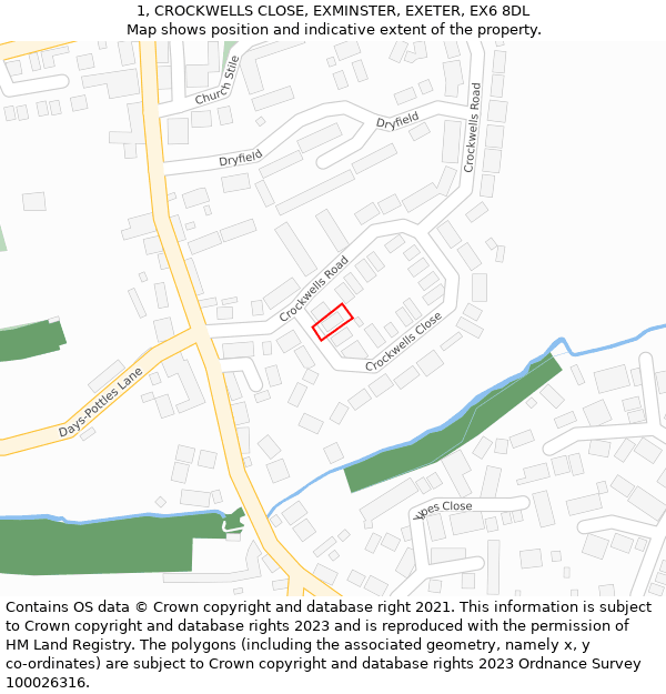 1, CROCKWELLS CLOSE, EXMINSTER, EXETER, EX6 8DL: Location map and indicative extent of plot