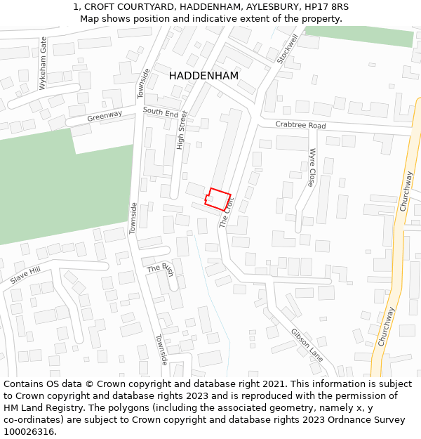 1, CROFT COURTYARD, HADDENHAM, AYLESBURY, HP17 8RS: Location map and indicative extent of plot