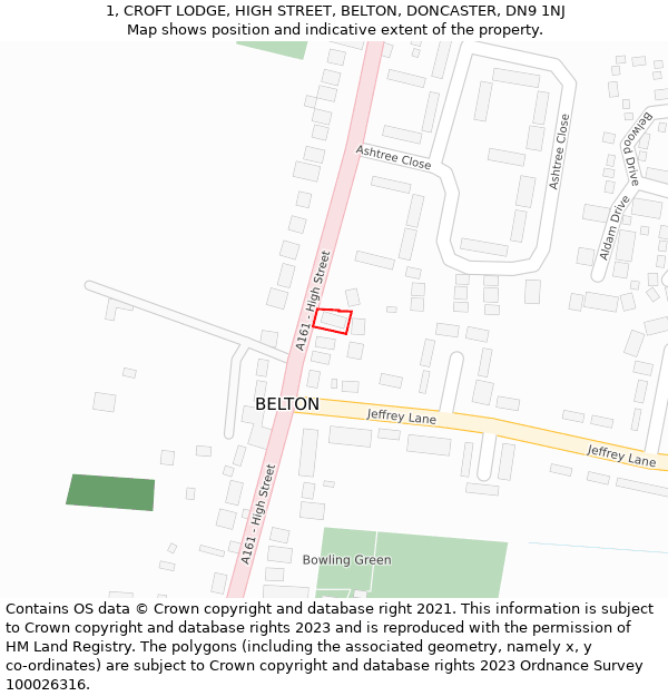 1, CROFT LODGE, HIGH STREET, BELTON, DONCASTER, DN9 1NJ: Location map and indicative extent of plot