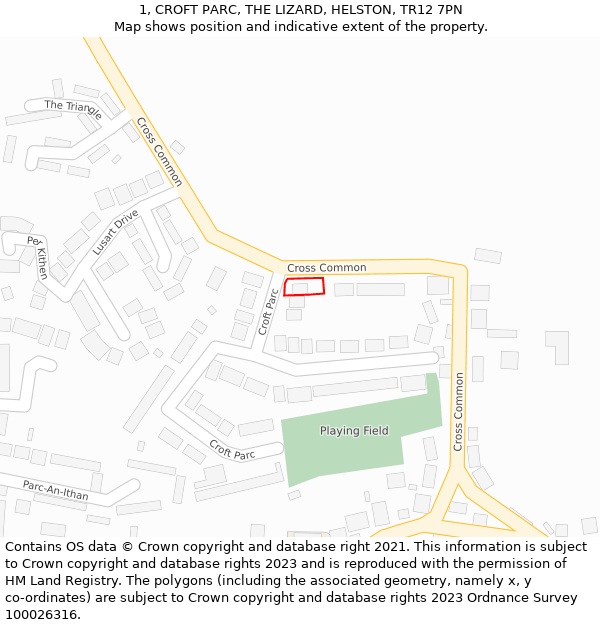 1, CROFT PARC, THE LIZARD, HELSTON, TR12 7PN: Location map and indicative extent of plot