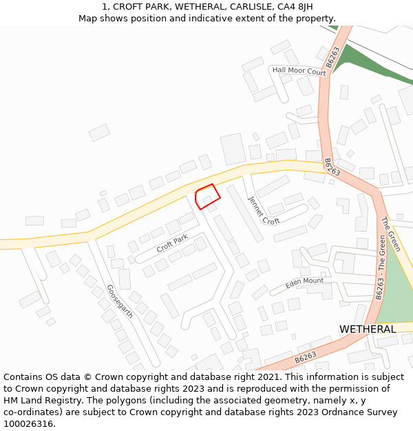 1, CROFT PARK, WETHERAL, CARLISLE, CA4 8JH: Location map and indicative extent of plot