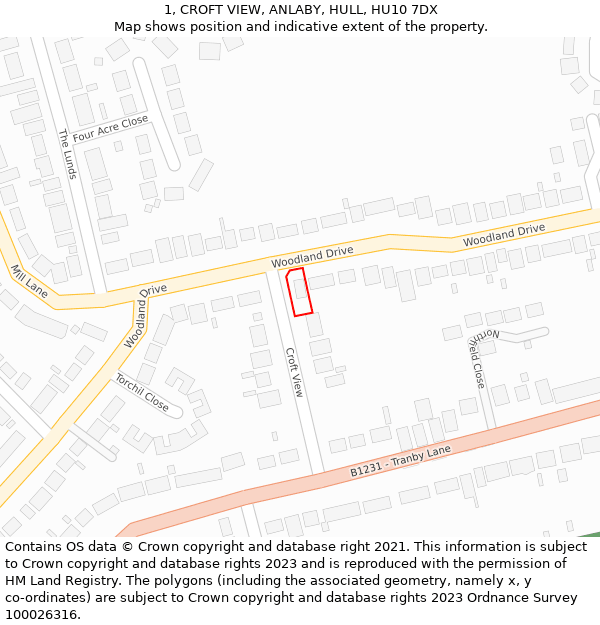 1, CROFT VIEW, ANLABY, HULL, HU10 7DX: Location map and indicative extent of plot