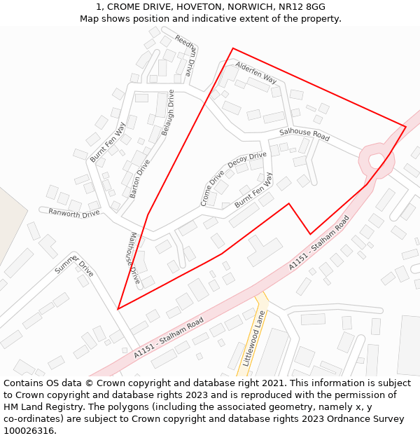 1, CROME DRIVE, HOVETON, NORWICH, NR12 8GG: Location map and indicative extent of plot