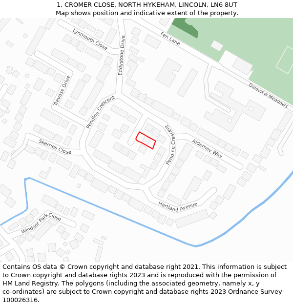 1, CROMER CLOSE, NORTH HYKEHAM, LINCOLN, LN6 8UT: Location map and indicative extent of plot