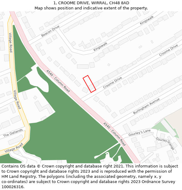 1, CROOME DRIVE, WIRRAL, CH48 8AD: Location map and indicative extent of plot