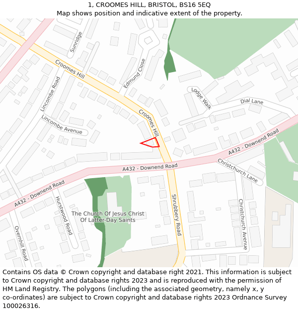 1, CROOMES HILL, BRISTOL, BS16 5EQ: Location map and indicative extent of plot