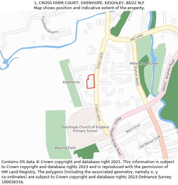 1, CROSS FARM COURT, OXENHOPE, KEIGHLEY, BD22 9LF: Location map and indicative extent of plot