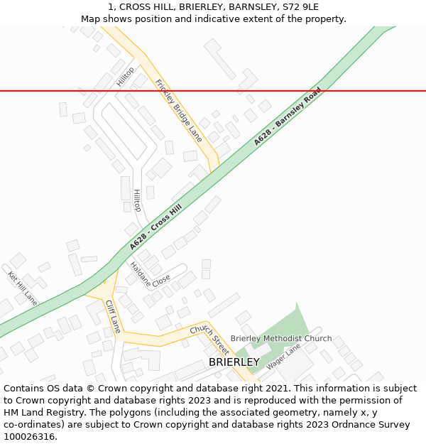 1, CROSS HILL, BRIERLEY, BARNSLEY, S72 9LE: Location map and indicative extent of plot