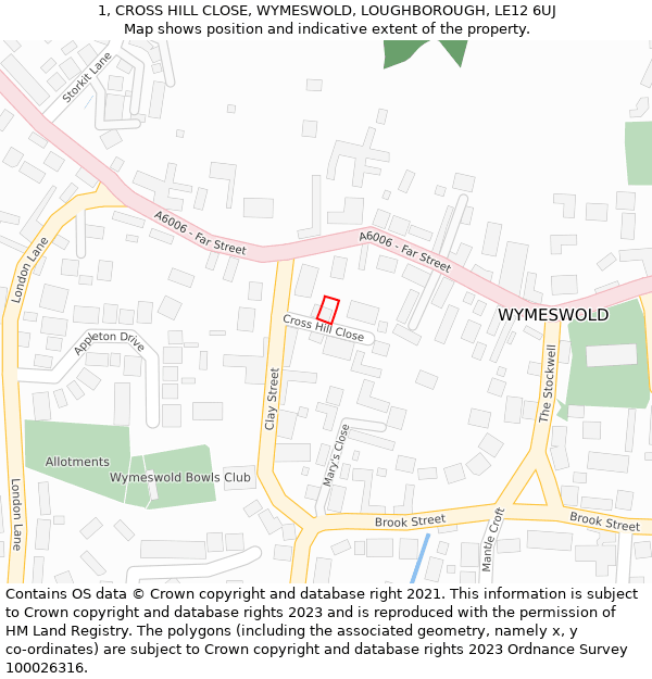 1, CROSS HILL CLOSE, WYMESWOLD, LOUGHBOROUGH, LE12 6UJ: Location map and indicative extent of plot