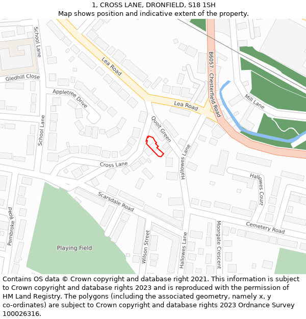 1, CROSS LANE, DRONFIELD, S18 1SH: Location map and indicative extent of plot