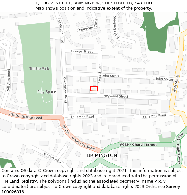 1, CROSS STREET, BRIMINGTON, CHESTERFIELD, S43 1HQ: Location map and indicative extent of plot