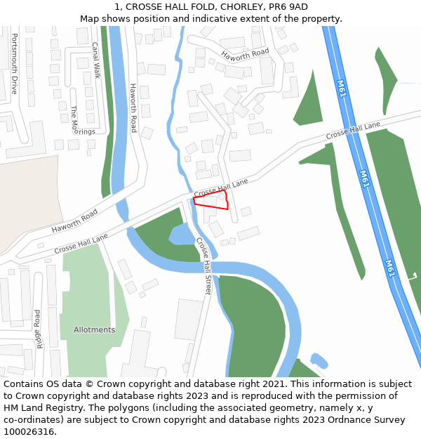 1, CROSSE HALL FOLD, CHORLEY, PR6 9AD: Location map and indicative extent of plot