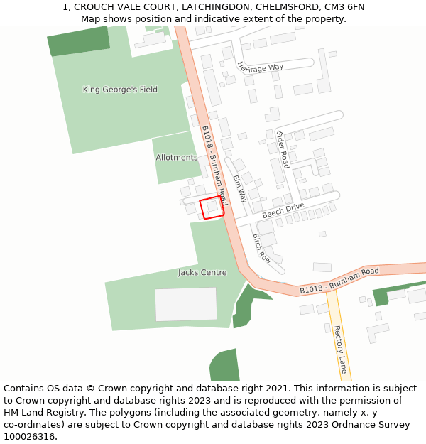 1, CROUCH VALE COURT, LATCHINGDON, CHELMSFORD, CM3 6FN: Location map and indicative extent of plot