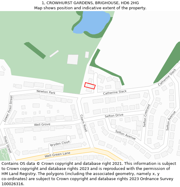 1, CROWHURST GARDENS, BRIGHOUSE, HD6 2HG: Location map and indicative extent of plot