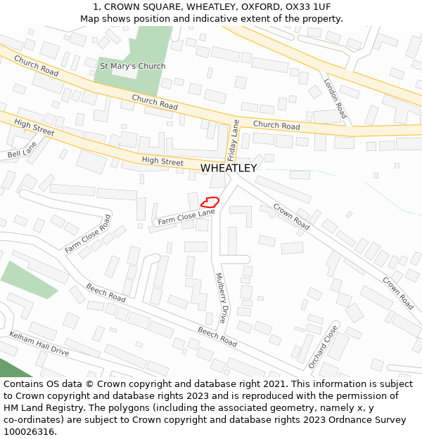 1, CROWN SQUARE, WHEATLEY, OXFORD, OX33 1UF: Location map and indicative extent of plot