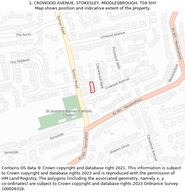 1, CROWOOD AVENUE, STOKESLEY, MIDDLESBROUGH, TS9 5HY: Location map and indicative extent of plot