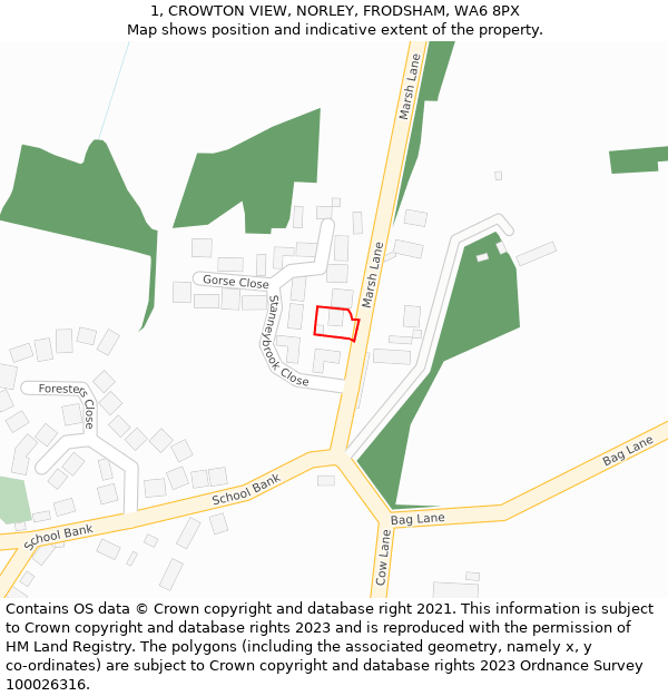 1, CROWTON VIEW, NORLEY, FRODSHAM, WA6 8PX: Location map and indicative extent of plot