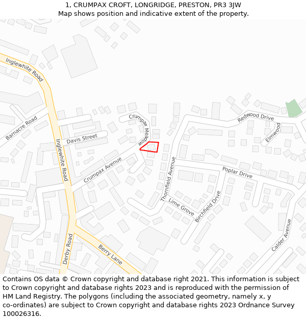 1, CRUMPAX CROFT, LONGRIDGE, PRESTON, PR3 3JW: Location map and indicative extent of plot