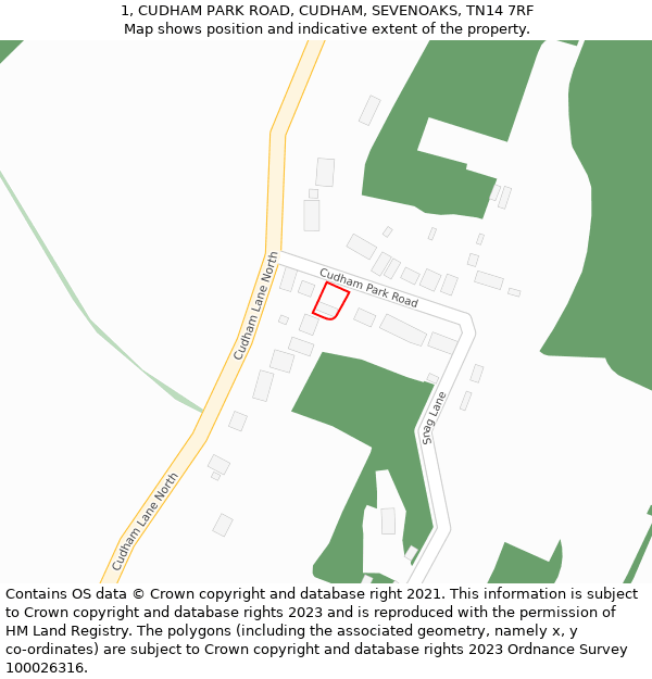 1, CUDHAM PARK ROAD, CUDHAM, SEVENOAKS, TN14 7RF: Location map and indicative extent of plot