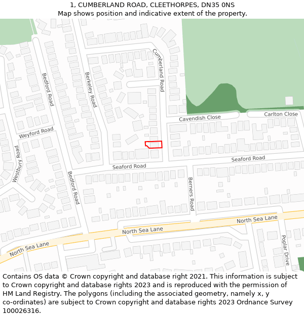 1, CUMBERLAND ROAD, CLEETHORPES, DN35 0NS: Location map and indicative extent of plot