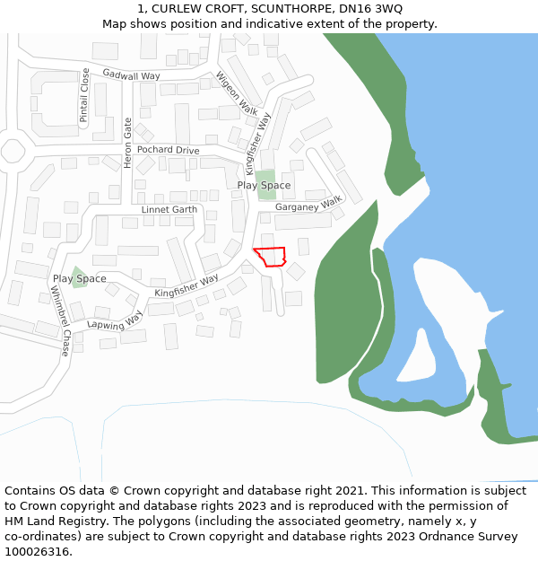 1, CURLEW CROFT, SCUNTHORPE, DN16 3WQ: Location map and indicative extent of plot